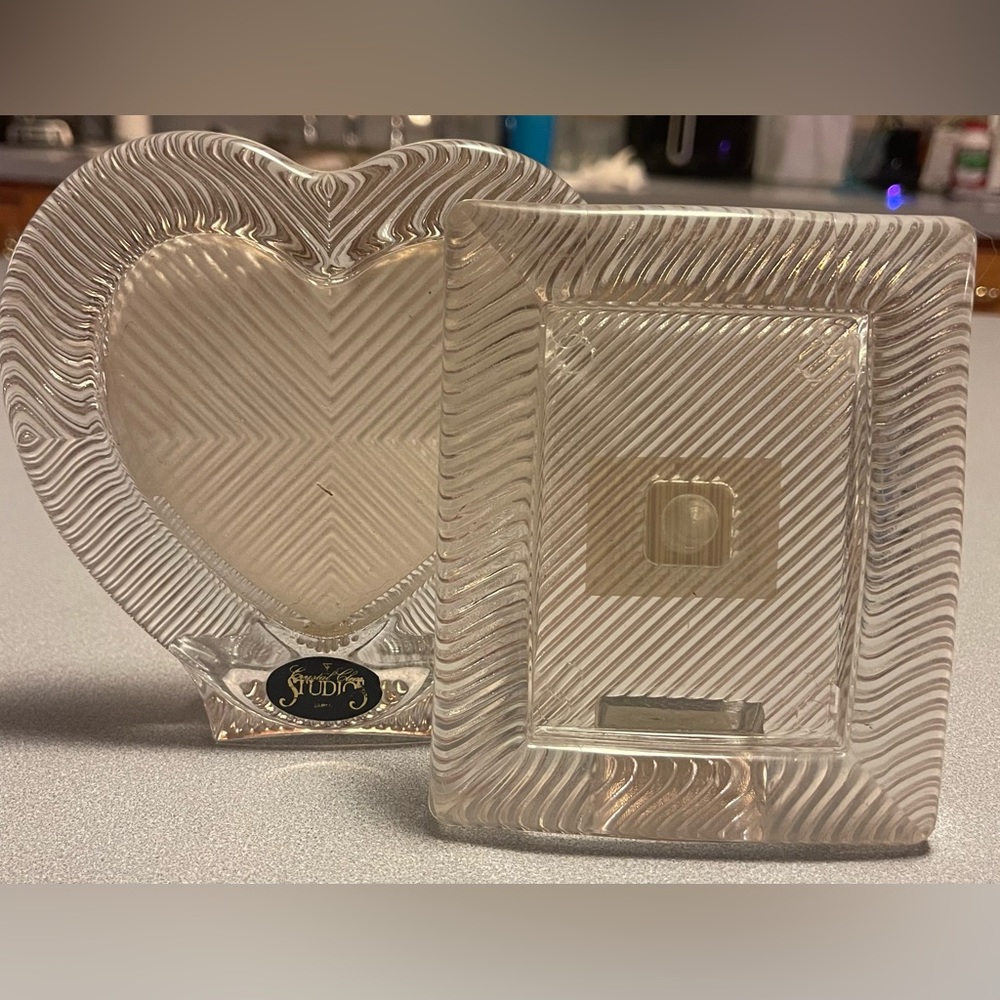 Vintage Glass Striped Heart & Rectangle Portrait Picture Frame